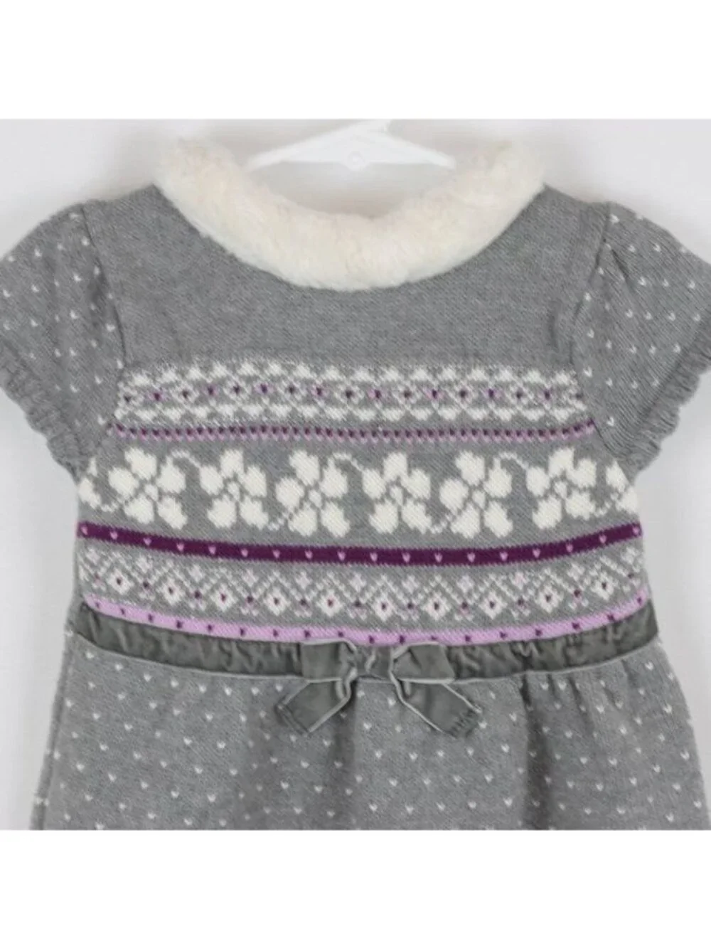 Gymboree Girls Size 4 Gray & White Fair Isle Short Sleeve Knit Sweater Dress